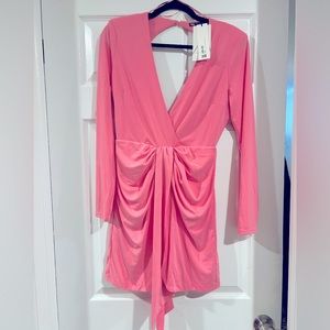 NWT Zara draped pink long sleeve dress